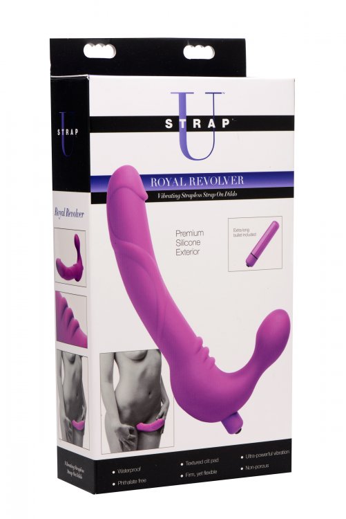 Royal Revolver Vibrating Strapless Strap- on Dildo - Purple