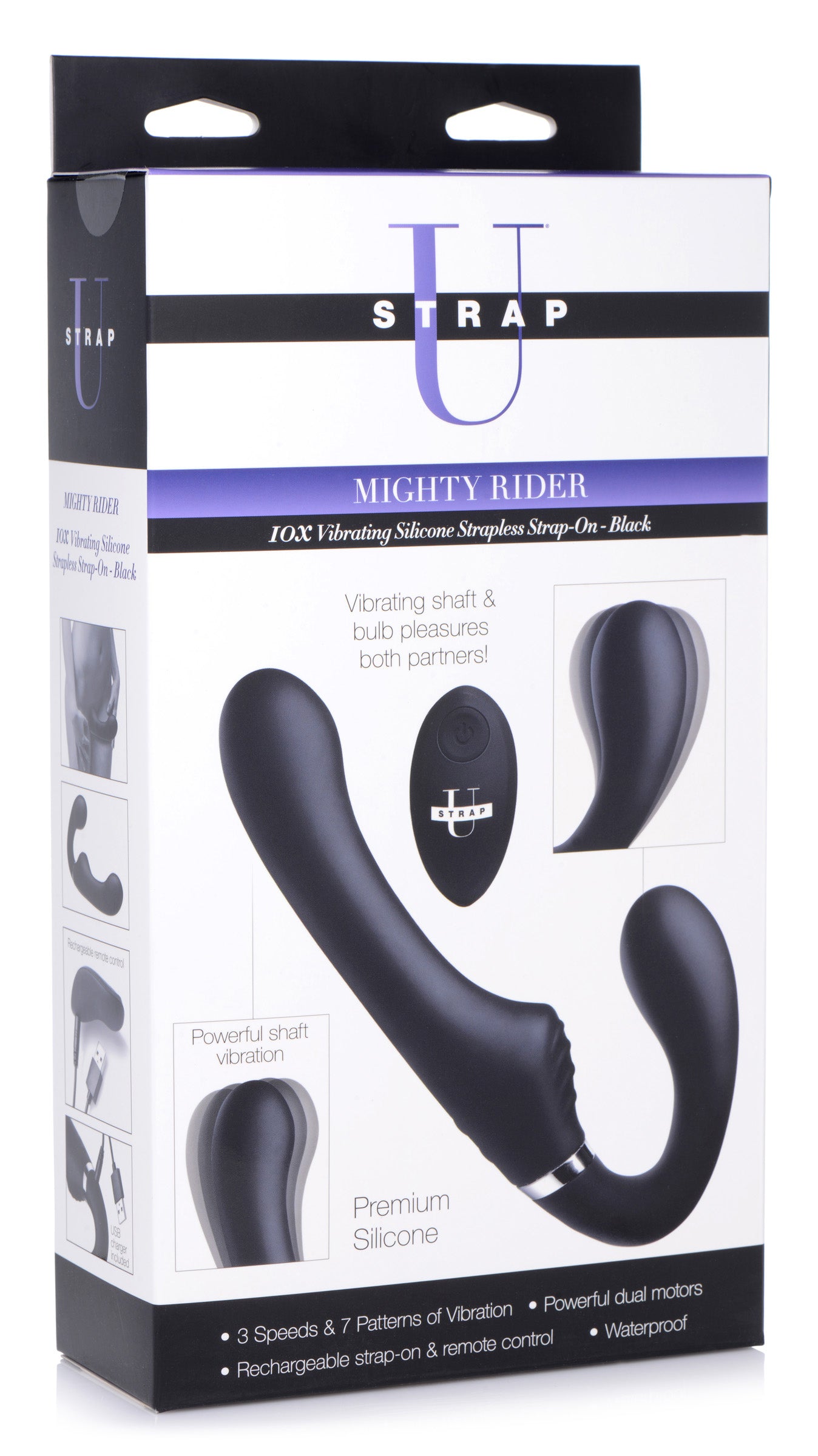 10x Mighty Rider Vibrating Strapless Strap-on  Black