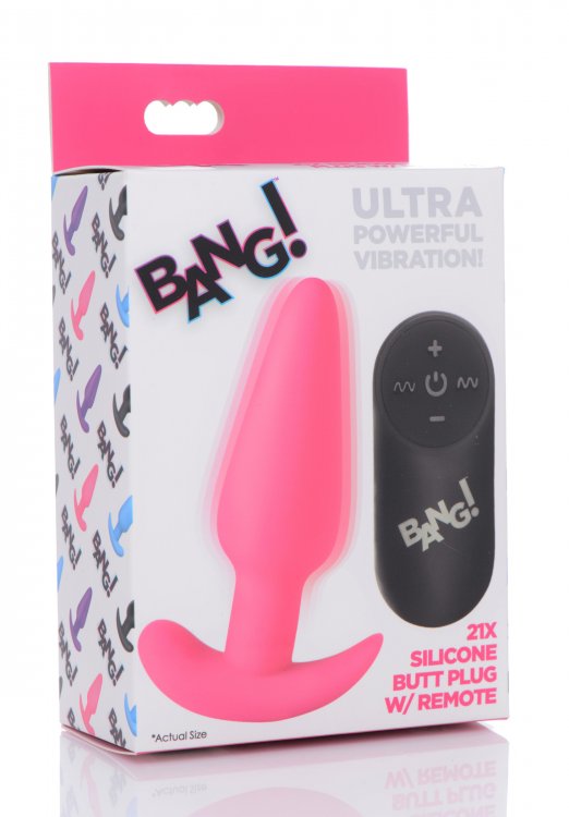 21x Silicone Butt Plug With Remote - Pink