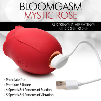 Mystic Rose Sucking and Vibrating Silicone Rose -  Red