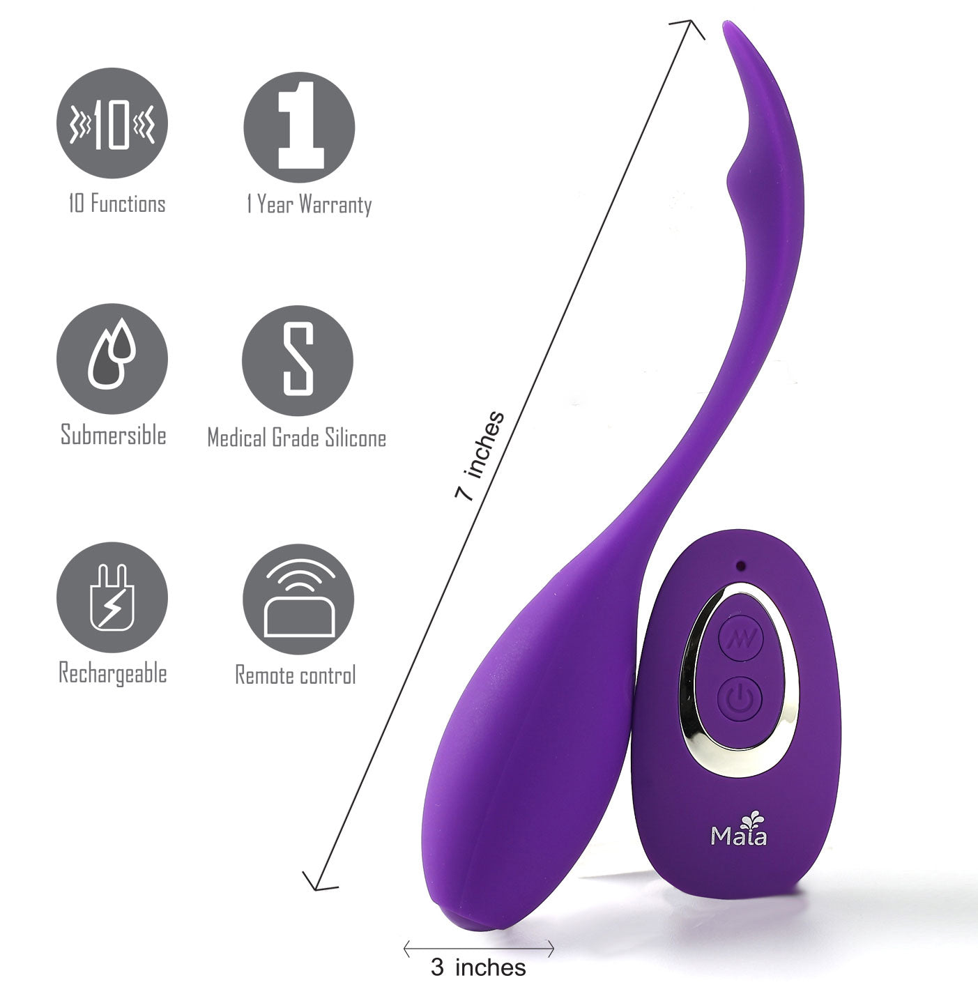 Syrene Remote Control Luxury USB Rechargeable  Bullet Vibrator - Purple